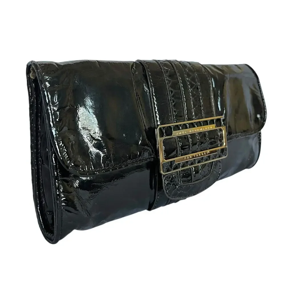 Y2K Anya Hindmarch x Target Black Patent Faux Leather Buckle Clutch Evening Bag
